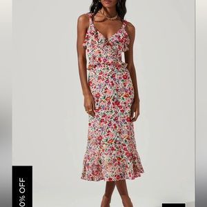 ASTR The Label Wildflower Ruffle Cutout Midi Dress